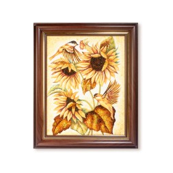 Картина &quot;Подсолнухи с птичками&quot; из Янтаря