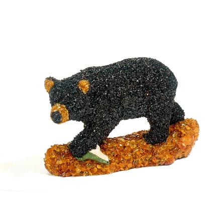 Медведь черный на подставке с рыбой , янтарь купить в Улан-Удэ