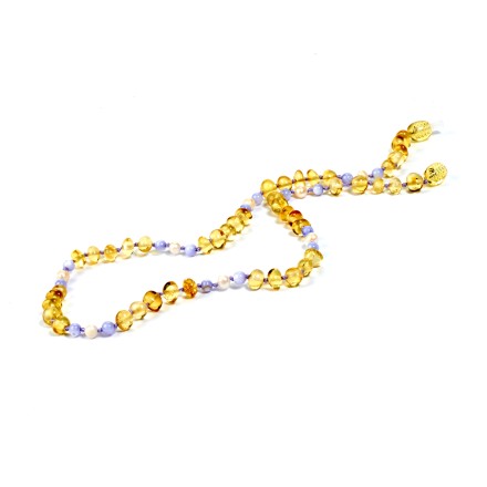 Бусы детские &quot;Мятый шар&quot; из Янтаря с жемчугом и перламутром купить